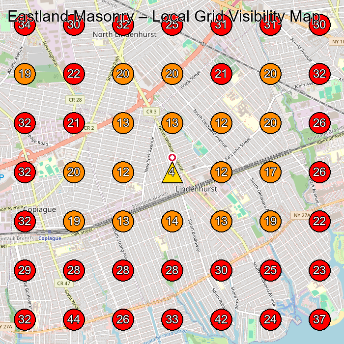 Eastland Masonry GeoGrid visibility map for Masonry Contractor in Lindenhurst